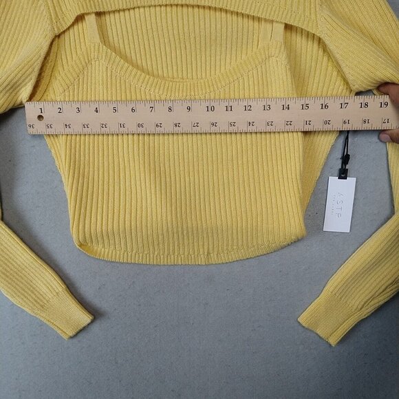 ASTR Astoria Sweater Womens M Sunshine Yellow Cropped Ribbed Knit Layered Chic - Picture 9 of 11